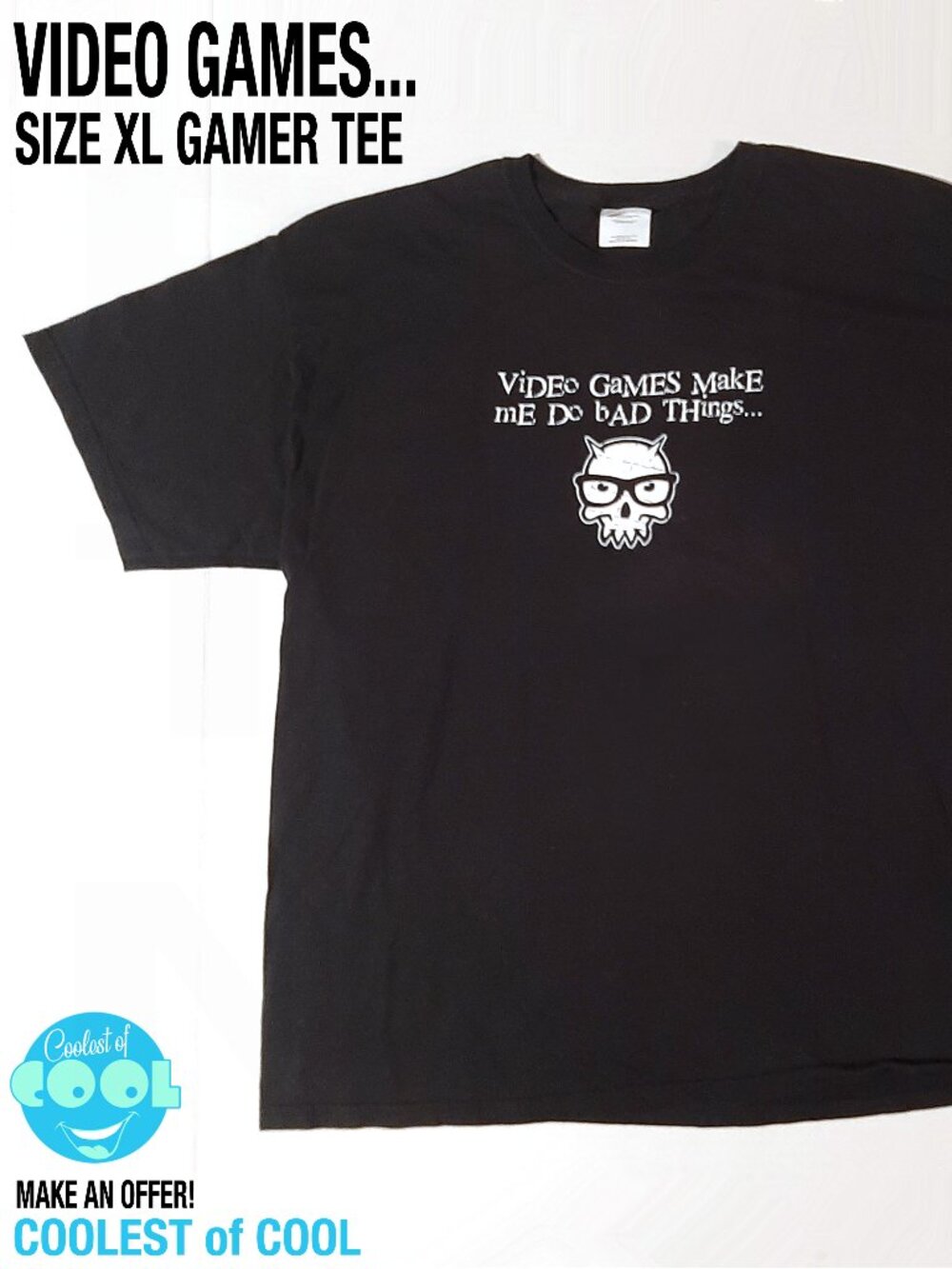video games make me do bad things shirt XL black skull gaming gamer tee